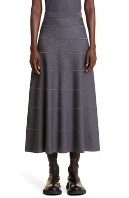 Max Mara Cantu Metallic Wool Blend A-Line Skirt in Dark Grey
