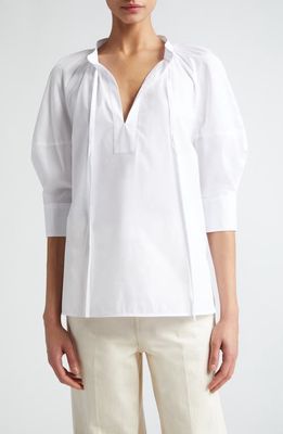 Max Mara Carpi Puff Sleeve Cotton Poplin Top in Optical White at Nordstrom, Size 4