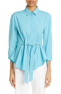 Max Mara Cuneo Belted Button-Up Shirt in Turquoise