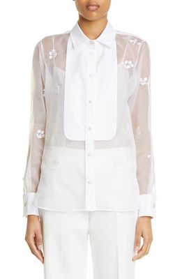 Max Mara Damara Embroidered Silk & Cotton Button-Up Shirt in White
