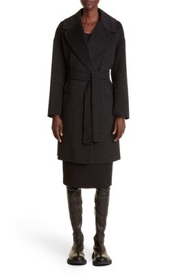 Max Mara Eolo Belted Virgin Wool Coat in Dark Grey