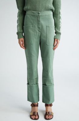 Max Mara Facella Cotton Drill Cargo Pants in Sage Green