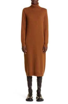 Max Mara Fanfara Turtleneck Long Sleeve Wool & Cashmere Sweater Dress in Tobacco