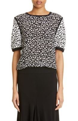 Max Mara Fenneck Floral Mixed Media Sweater in White Black