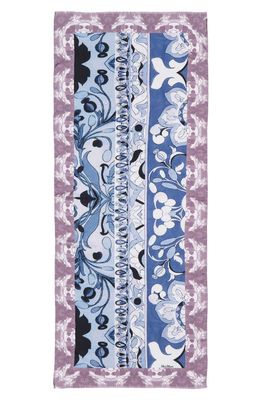 Max Mara Floral Print Silk Fringe Scarf in Blue Grey