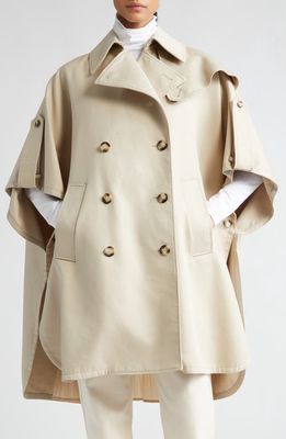 Max Mara Fred Double Breasted Gabardine Trench Cape in Sand