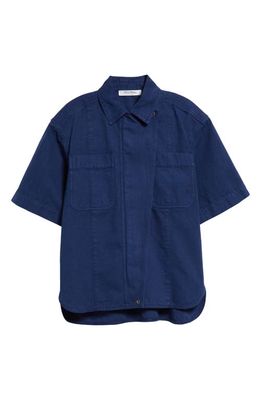 Max Mara Gabriel Short Sleeve Oversize Cotton Canvas Shirt in Navy