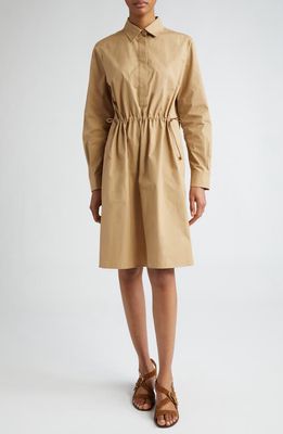 Max Mara Juanita Cinch Waist Long Sleeve Poplin Shirtdress in Clay