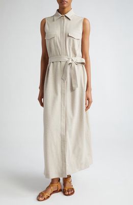 Max Mara Lampo Belted Sleeveless Cotton Jersey Maxi Shirtdress in Beige