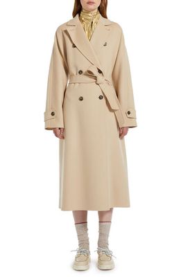 Max Mara Leisure Affetto Tie Waist Double Breasted Wool Blend Coat in Sand