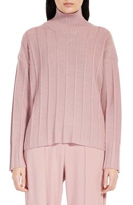 Max Mara Leisure Beira High-Low Virgin Wool Rib Sweater in Pink
