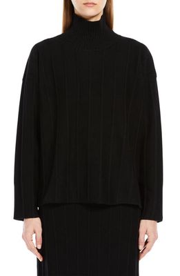 Max Mara Leisure Beria High-Low Virgin Wool Rib Sweater in Black