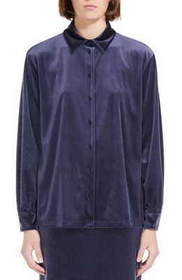 Max Mara Leisure Boa Oversize Velvet Button-Up Shirt in Navy