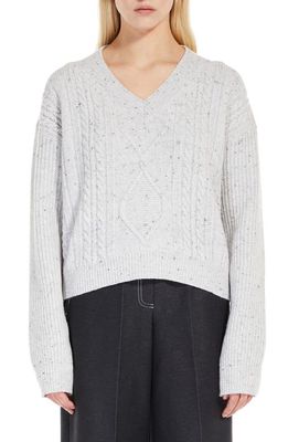 Max Mara Leisure Carmela Mixed Stitch Wool Blend V-Neck Sweater in White