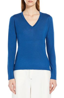 Max Mara Leisure Cavour V-Neck Virgin Wool Sweater in Cornflower Blue