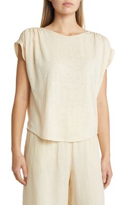 Max Mara Leisure Cinched Shoulder Linen Top in Sand