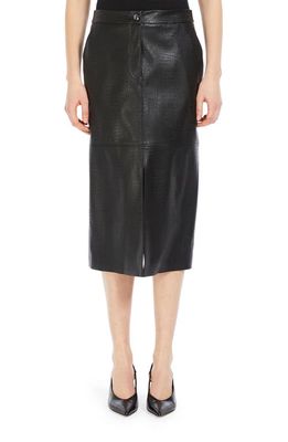 Max Mara Leisure Ethel Croc Embossed Faux Leather Pencil Skirt in Black