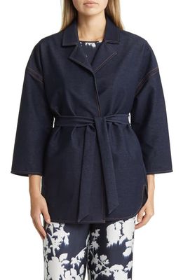 Max Mara Leisure Iacopo Belted Stretch Cotton Blend Jersey Jacket in Navy