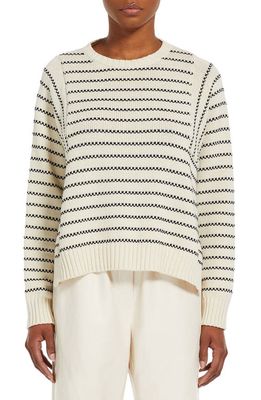 Max Mara Leisure Natura Stripe Cotton Blend Crewneck Sweater in Ivory/black Stripe