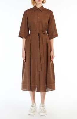 Max Mara Leisure Nocino Linen Shirtdress in Chocolate