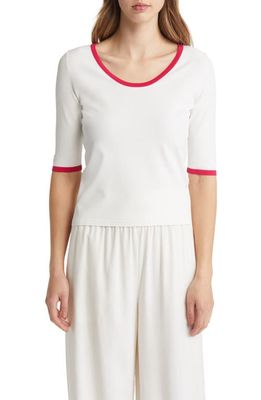 Max Mara Leisure Piombo Tipped Short Sleeve Sweater in Optical Wh