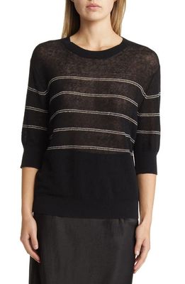 Max Mara Leisure Stripe Cotton & Linen Blend Sweater in Black