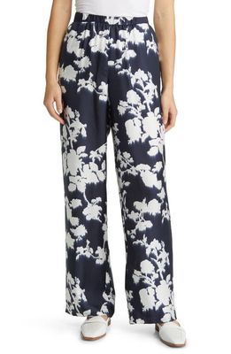 Max Mara Leisure Tenzone Abstract Floral Wide Leg Silk Pants in Navy
