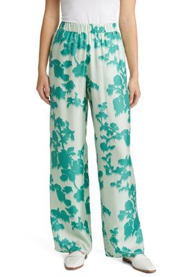 Max Mara Leisure Tenzone Abstract Floral Wide Leg Silk Pants in Pastel Green