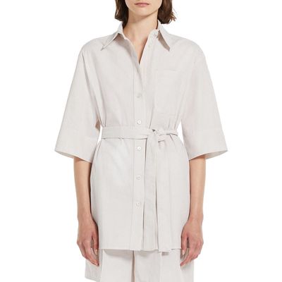 Max Mara Leisure Texas Stripe Tie Waist Shirt in Ecru