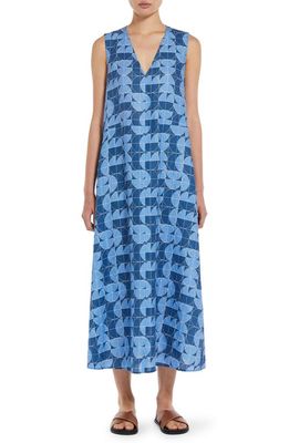 Max Mara Leisure Urlo Geo Print Sleeveless Linen Dress in Avio