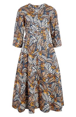 Max Mara Mantide Tropical Print Fit & Flare Dress in Ultramarine