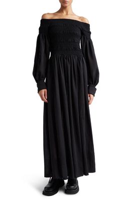 Max Mara Manu Off the Shoulder Long Sleeve Virgin Wool Maxi Dress in Black