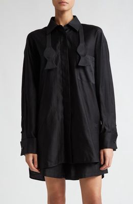 Max Mara Marea Oversize Button-Up Shirt with Bow Tie in Black