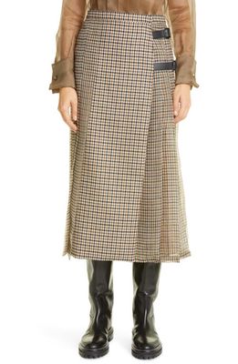 Max Mara Norel Houndstooth Virgin Wool & Silk Skirt in Verde Kaki