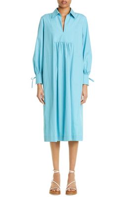 Max Mara Nupar Long Sleeve Cotton Shift Dress in Turquoise