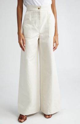 Max Mara Oboli Cotton & Linen Wide Leg Utility Pants in Ivory