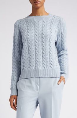 Max Mara Odessa Cable Stitch Cashmere Sweater in Light Blue