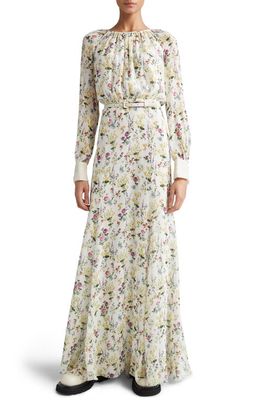 Max Mara Ori Floral Print Long Sleeve Silk Organza Dress in Ivory