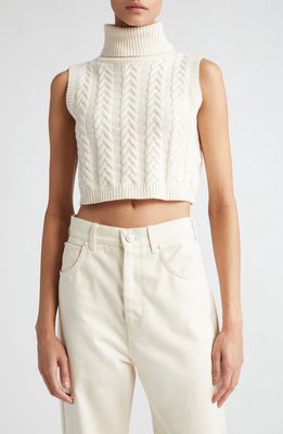 Max Mara Oscuro Cable Knit Crop Wool & Cashmere Sweater in Ivory