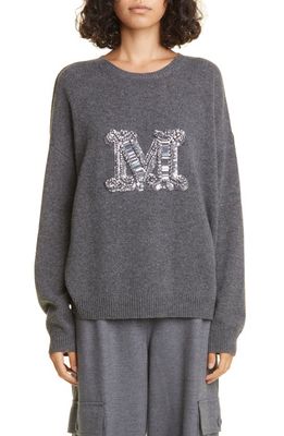 Max Mara Palato Crystal Logo Wool & Cashmere Sweater in Dark Grey