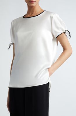 Max Mara Pania Bow Sleeve Contrast Trim Silk Top in White