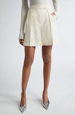 Max Mara Priamo High Waist Pleated Wool Shorts in Vanilla