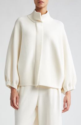 Max Mara Smirne Stand Collar Virgin Wool Cardigan in White