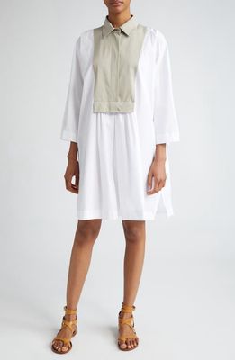 Max Mara Tattico Contrast Bib Poplin Shirtdress in Optical White