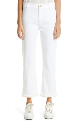 Max Mara Tracy Fringe Hem Stretch Cotton Skinny Trousers in White