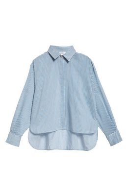 Max Mara Vertigo Pinstripe Cotton & Silk Crop Button-Up Shirt in Avio