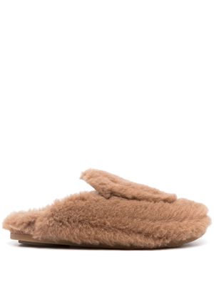 Max Mara Vintage logo-plaque faux-fur slippers - Neutrals
