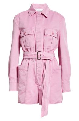 Max Mara Visiera Long Sleeve Cotton Drill Utility Romper in Peony