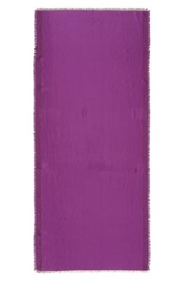 Max Mara Wales Logo Border Silk Blend Fringe Scarf in Dark Violet