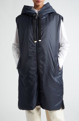 Max Mara Water Resistant Cameluxe Padded Hooded Long Vest in Midnight Blue